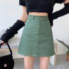 Checkerboard Denim Mini A-line Skirt
