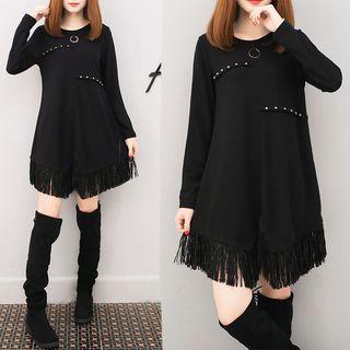 Long-sleeve Mini Fringed Dress