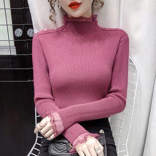 Mesh Trim Mock-neck Knit Top