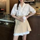 Short-sleeve Pinstriped Shirt Dress / A-line Skirt