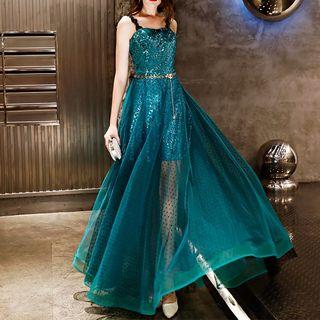 Spaghetti-strap Sequined Evening Gown