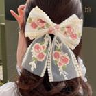 Rose Embroidered Bow Hair Clip