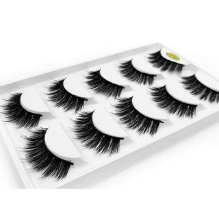 False Eyelashes - 5d-22 Five Pairs - Black - One Size