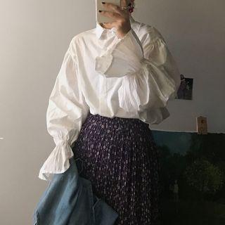 Ruffle Sleeve Shirt White - One Size