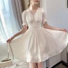Short-sleeve V-neck A-line Dress / Midi Dress