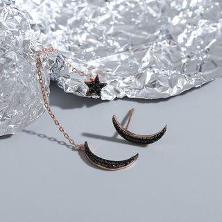 Non-matching Rhinestone Crescent & Star Dangle Earring W3124 - 1 Pair - One Size