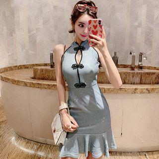 Sequined Cut-out Halter-neck Sheath Qipao