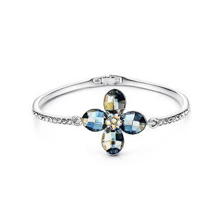 Elegant Blue Austrian Element Crystal Four Leaf Clover Bangle