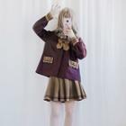 Set: Long-sleeve Sailor Collar Jacket + Contrast-trim Mini Pleated Skirt