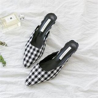 Pointy-toe Kitten-heel Check Mules