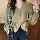 Long-sleeve Button-up Drawstring Blouse