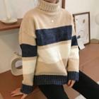 Mock Turtleneck Striped Sweater Almond - One Size
