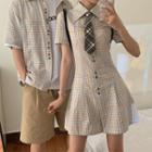 Plaid Short-sleeve A-line Dress / Short-sleeve Shirt