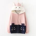 Rabbit Embroidered Hooded Zip Jacket