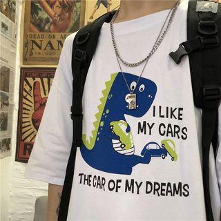 Dinosaur Printed Short-sleeve T-shirt White - One Size