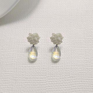Flower Resin Drop Earring 1 Pair - Earring - Flower - White - One Size