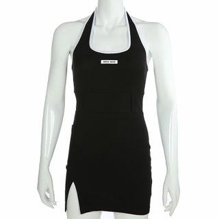 Halter-neck Contrast Trim Ribbed Tank Dress