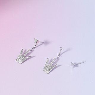 925 Sterling Silver Rhinestone Butterfly Crown Swing Earring 1 Pair - As Shown In Figure - One Size