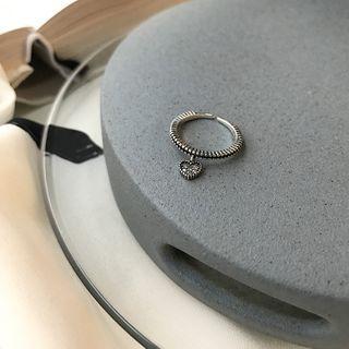 Heart Rhinestone Open Ring K655 - Silver - One Size