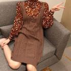 Long-sleeve Floral Blouse / Mini Knit Pinafore Dress