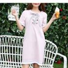 Lace Up Front Short Sleeve T-shirt Dress