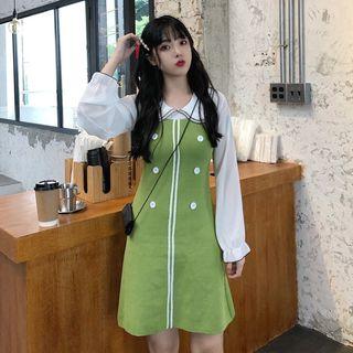 Mock Two-piece Button-accent Dress