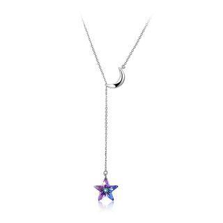 Simple 925 Sterling Silver Star Necklace With Austrian Element Crystal Silver - One Size