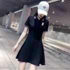 Short-sleeve Letter Embroidered A-line Polo Dress
