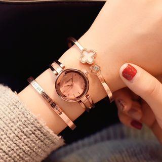 Set: Bracelet Watch + Lettering Bangle + Clover Bangle