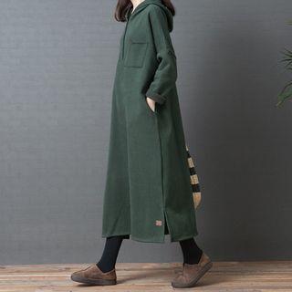 Long-sleeve Half-buttoned Midi Hoodie Dress