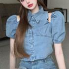 Cold-shoulder Denim Blouse / A-line Denim Skirt