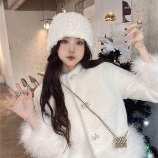 Mock-neck Plain Woolen Button-up Cardigan
