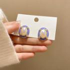 Faux Pearl Alloy Earring E4895 - 1 Pair - Gold & Purple - One Size