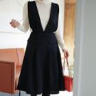 Plunge-neck Flared Overall Dress