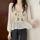 Embroidered Crochet Panel Blouse