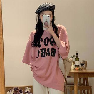 Elbow Sleeve Lettering Print Loose-fit T-shirt