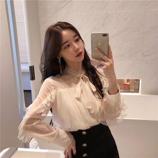Ruffle-trim Mesh Blouse As Shown In Figure - One Size