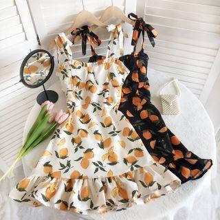Tie-strap Fruit Print Mini A-line Dress