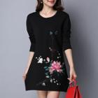Flower Embroidered Long Sleeve Dress