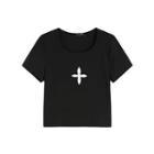 Cross Applique Cropped T-shirt Black - One Size