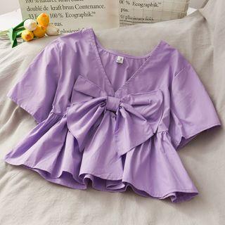 Reversible Ribbon-front V-neck Top