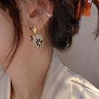 Heart Flower Alloy Dangle Earring F323-1 - 1 Pair - Black & White & Gold - One Size