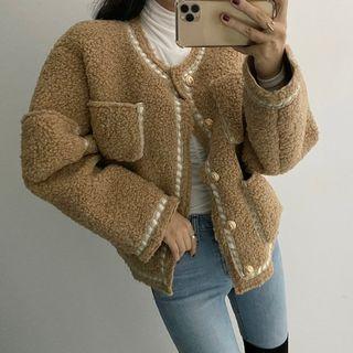 Faux Shearling Contrast Trim Coat
