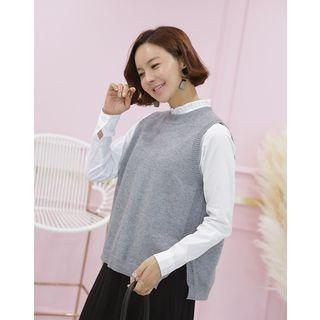 Crew-neck Split-back Knit Vest