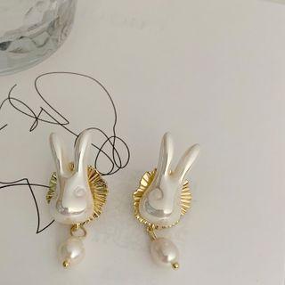 Rabbit Faux Pearl Alloy Earring 1 Pair - White - One Size