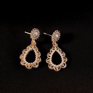 Droplet Rhinestone Dangle Earring 1 Pair - Earring - Silver - Rose Golddrops - Faux Pearl - Gold - One Size