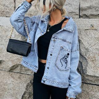 Finger Heart Pocketed Denim Jacket