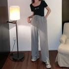 Square-neck Short-sleeve Cropped T-shirt / Drawstring Wide-leg Pants
