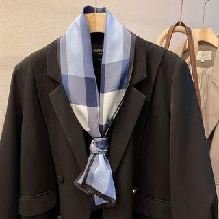 Plaid Silk Scarf Blue - One Size