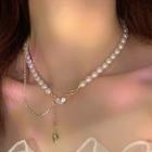 Heart Pendant Faux Pearl Necklace 1 Piece - Necklace - White & Gold - One Size